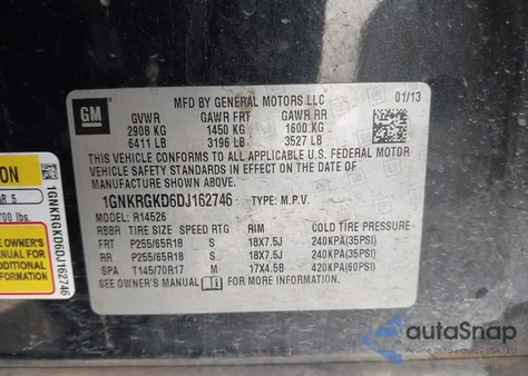 2013 Chevrolet Traverse 1Lt from USA, damaged, VIN 1GNKRGKD6DJ162746